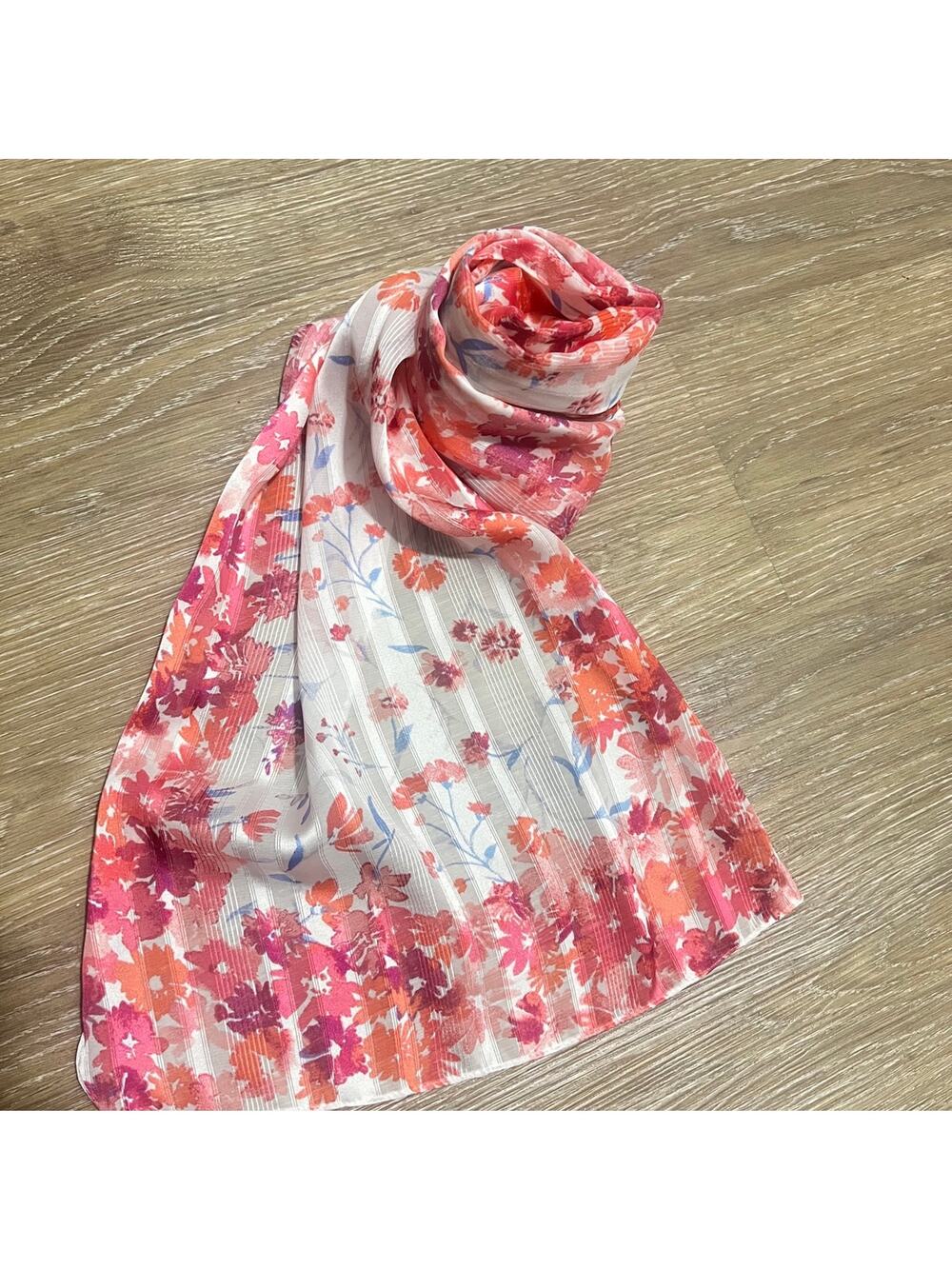 Cottagecore Floral Head Scarf Watercolor Pink & White